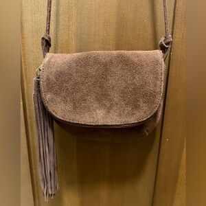 Leather Tan Suede Crossbody Bag w/hidden pocket